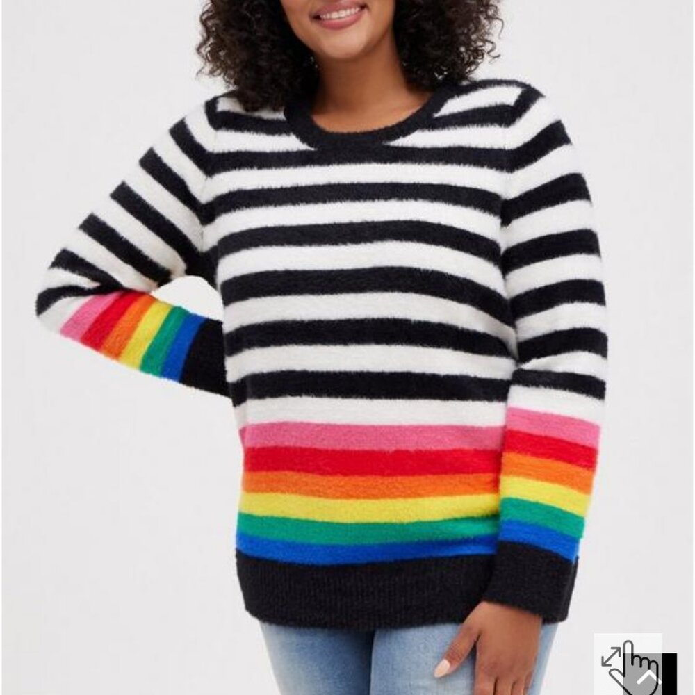 Torrid Rainbow Striped Pullover Sweater VERY SOFT BNWOT Size 1